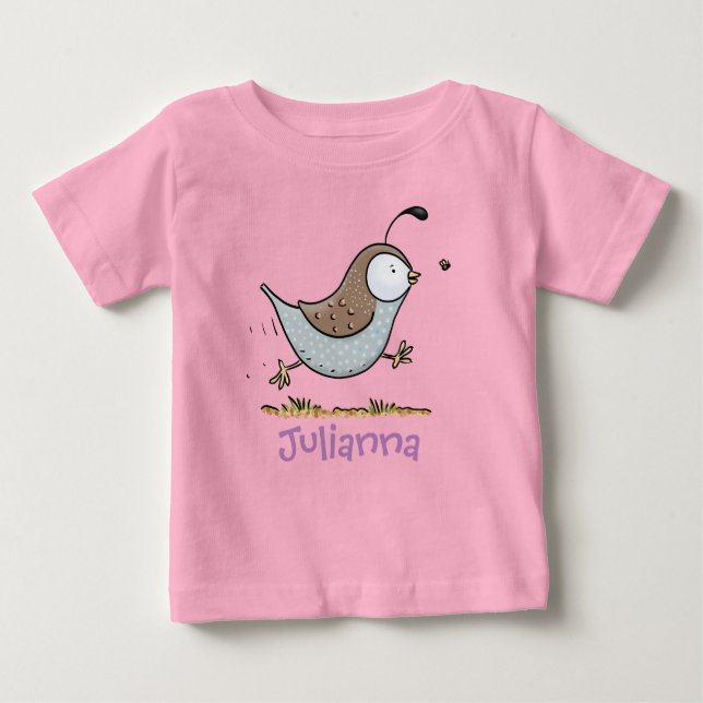 Niedlicher Kalifornien-Wachtelhalle-Cartoon Baby T-shirt (Vorderseite)