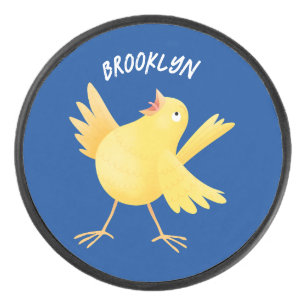 Niedlicher Kanarienvogel-Cartoon Eishockey Puck