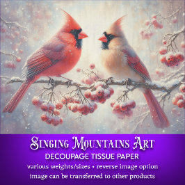 Niedlicher Kardinal Couple Rustic Forest Decoupage Seidenpapier