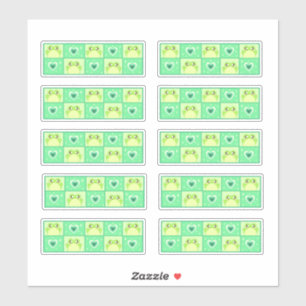 Niedlicher karierter Frosch mit Herz und Glitzern Aufkleber