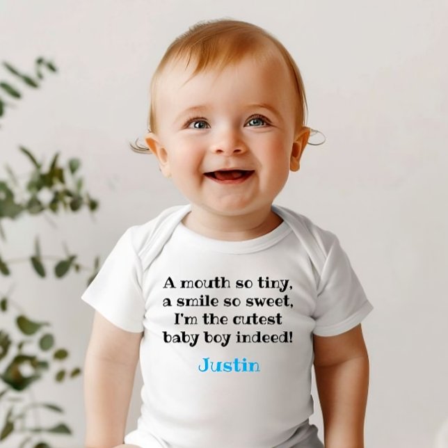 niedlicher Karosserieanzug mit Babyanführungszeich Baby Strampler (Custom baby boy bodysuit: cutest baby boy indeed)