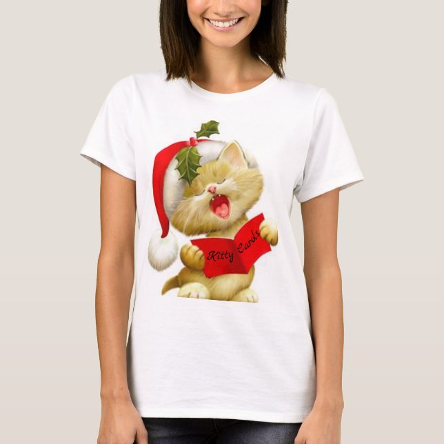 Niedlicher Kätzchen-Gesang-Weihnachtscaroler-T - T-Shirt (Vorderseite)