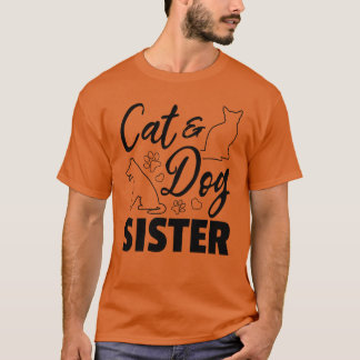 Niedlicher Katze Hund Schwester Katze Schwester Hu T-Shirt