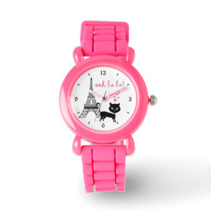 Niedlicher Katze und Eiffelturm Paris, Frankreich Armbanduhr