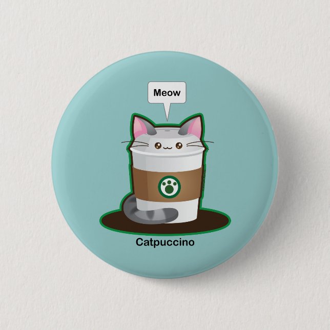 Niedlicher Katzen-Kaffee Button (Vorderseite)