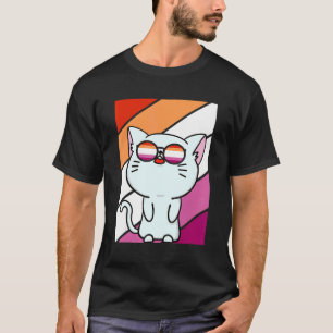 Niedlicher Katzen Pride Lesbische Flagge LGBTQ Sto T-Shirt