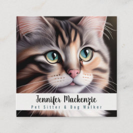 Niedlicher Katzen-Sitzer und Dog-Walker Quadratische Visitenkarte