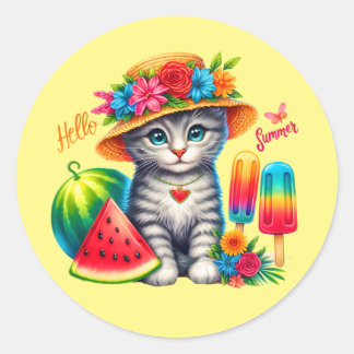 Niedlicher Katzenalltag Sommer Runder Aufkleber