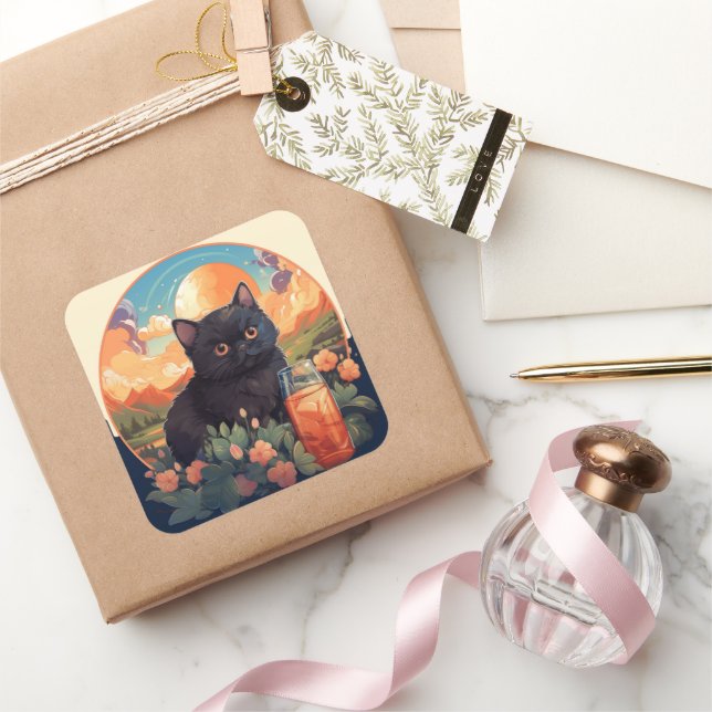Niedlicher Katzenaufkleber Quadratischer Aufkleber (Schenken)