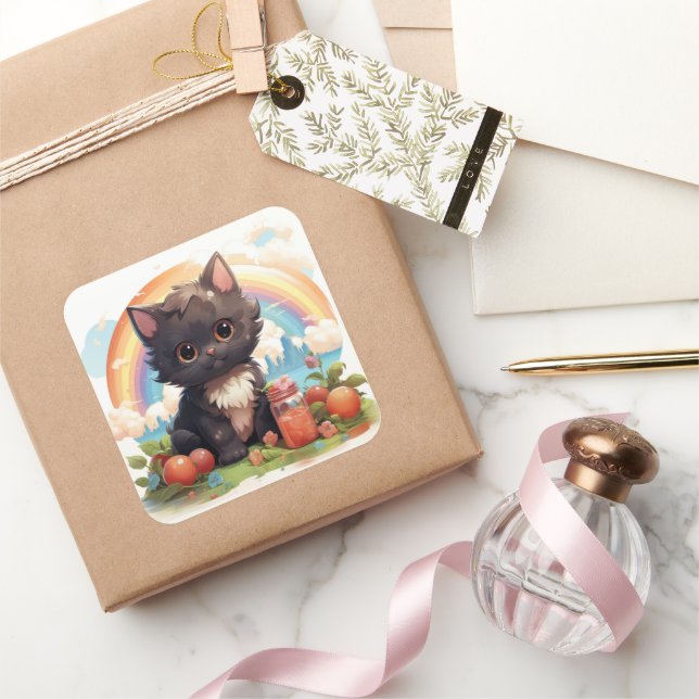 Niedlicher Katzenaufkleber Quadratischer Aufkleber (Schenken)
