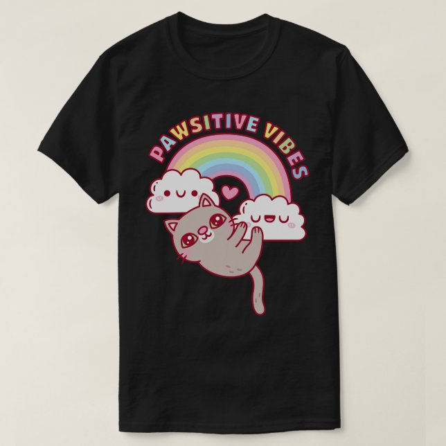 Niedlicher Katzenbogen und Wolken Pawsitive Gesich T-Shirt (Design vorne)