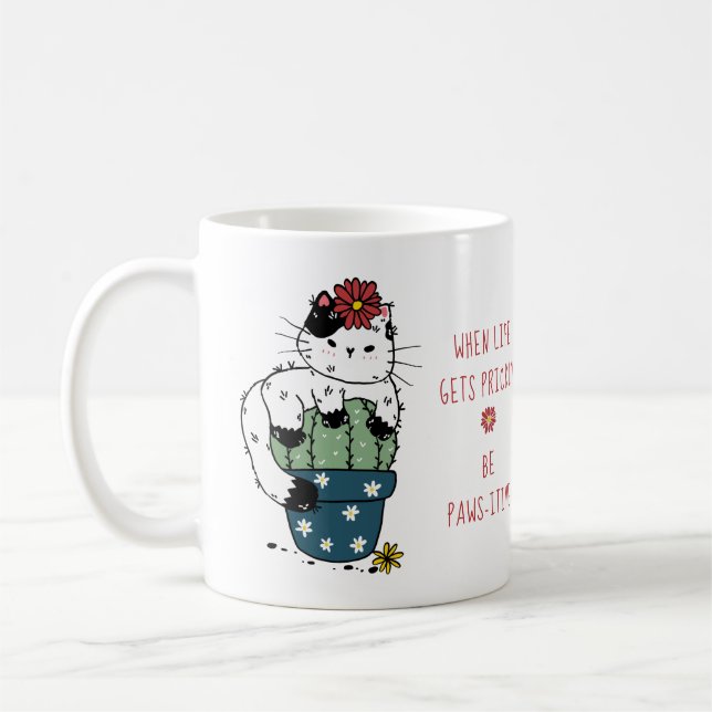 Niedlicher Katzenkaktus Positiver Sprichwort Puff Kaffeetasse (Links)