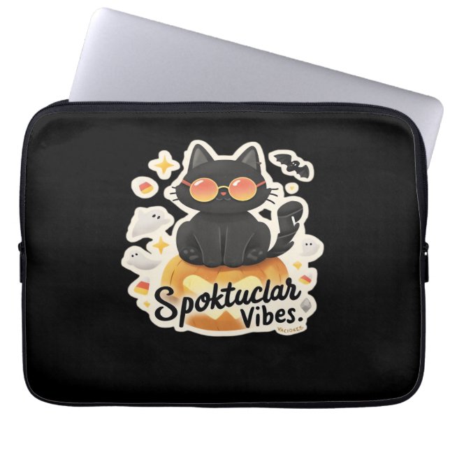 Niedlicher Katzenkatze Halloween Pumpkin Oversifiz Laptopschutzhülle (Vorderseite)