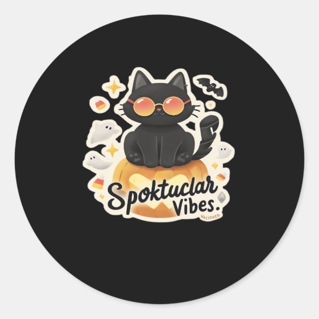 Niedlicher Katzenkatze Halloween Pumpkin Oversifiz Runder Aufkleber (Vorderseite)