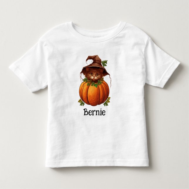 Niedlicher Katzenkatze Kürbislaterne Halloween Nam Kleinkind T-shirt (Vorderseite)