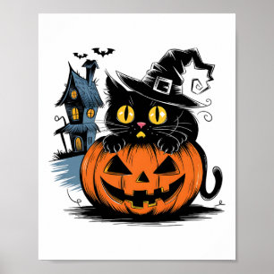 Niedlicher Katzenkürbis zu Halloween und Thanksgiv Poster