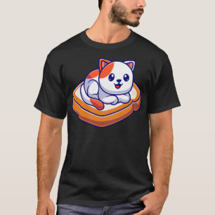 Niedlicher Katzenlay auf Brot Cartoon T-Shirt