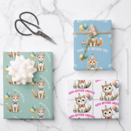 niedlicher Katzenliebhaber Geburtstagsgeschenk Geschenkpapier Set