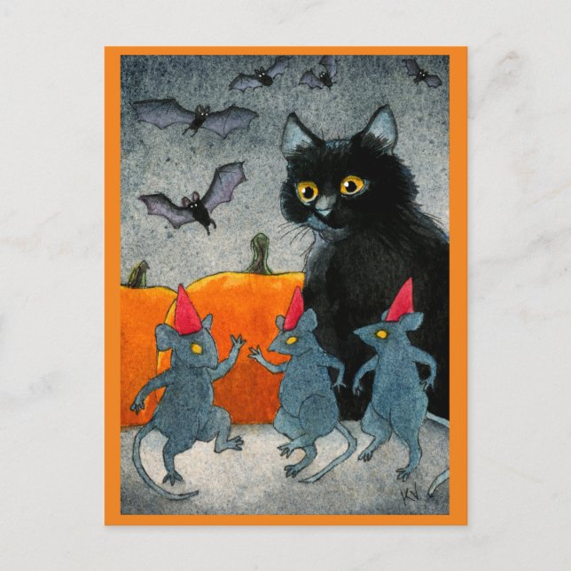 Niedlicher Katzenmäuse Kürbiskürbis zu Halloween Postkarte (Vorderseite)