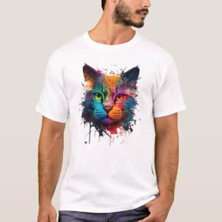 Niedlicher Katzenneon-Tinte Splash-T - Shirt