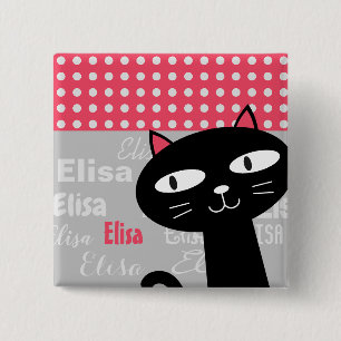 Niedlicher Katzenrosa-Polka hat einen personalisie Button