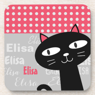 Niedlicher Katzenrosa-Polka hat einen personalisie Getränkeuntersetzer