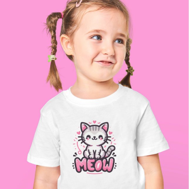 Niedlicher Katzenschwarz-rosa Kid-T - Shirt (Von Creator hochgeladen)
