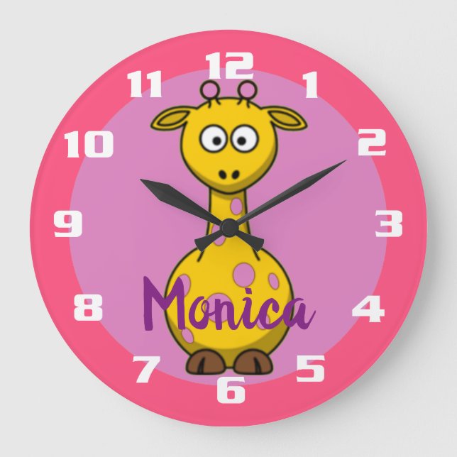 Niedlicher Kaugummi Rosa Monogrammatioe Giraffe Große Wanduhr (Vorderseite)