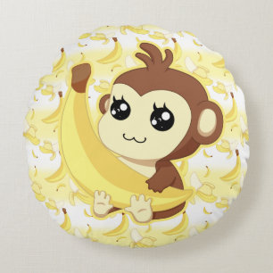 Niedlicher Kawaii Affe, der Banane hält Rundes Kissen