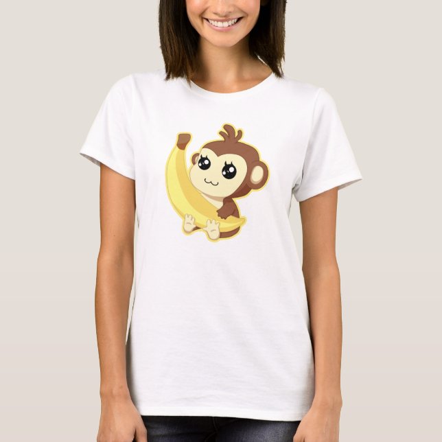 Niedlicher Kawaii Affe, der Banane hält T-Shirt (Vorderseite)
