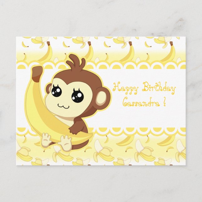 Niedlicher Kawaii-Affe mit Banane Postkarte (Vorderseite)