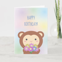 Niedlicher Kawaii-Affe und Blume Glücklich zum Geb