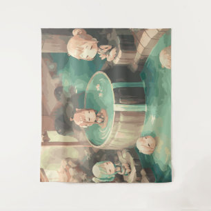 Niedlicher Kawaii-Anime im Pool Wandteppich