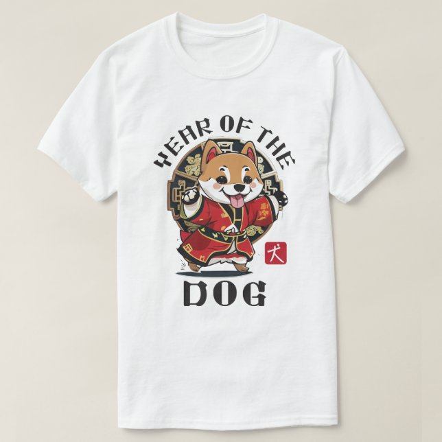 Niedlicher Kawaii Asiatischer Hund Zodiac Lunar Ja T-Shirt (Design vorne)