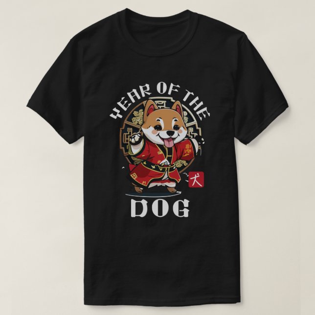 Niedlicher Kawaii Asiatischer Hund Zodiac Lunar Ja T-Shirt (Design vorne)