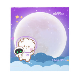 Niedlicher Kawaii-Astronaut Jinnie im lila Weltrau Notizblock