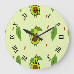 Niedlicher Kawaii-Avocado Große Wanduhr