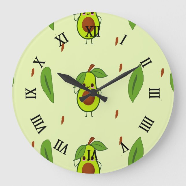 Niedlicher Kawaii-Avocado Große Wanduhr (Vorderseite)