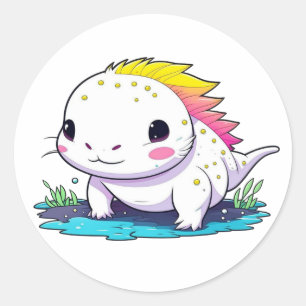 Niedlicher Kawaii Axolotl im Wasser Runder Aufkleber