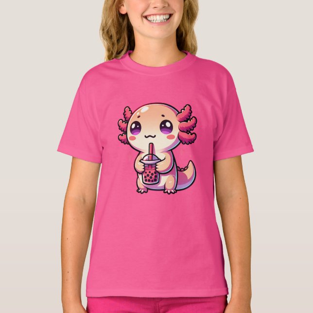 Niedlicher Kawaii Axolotl mit Bubble Tee (Vorderseite)