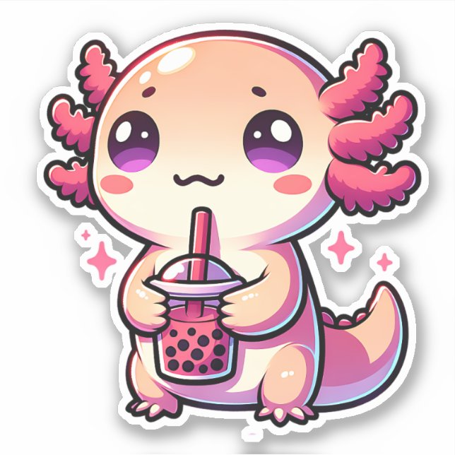 Niedlicher Kawaii Axolotl mit Bubble Tee Aufkleber (Vorderseite)