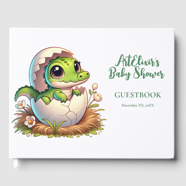 Niedlicher Kawaii Baby Alligator mit Babydusche Gästebuch (Vorderseite)