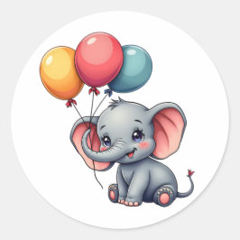 Niedlicher Kawaii Baby Elephant mit bunten Balloon Runder Aufkleber