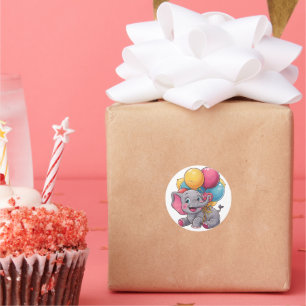 Niedlicher Kawaii Baby Elephant mit bunten Balloon Runder Aufkleber