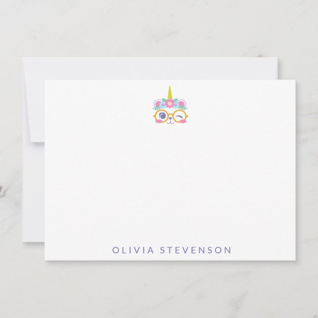 Niedlicher Kawaii Bären Einhorn Blume Kronname Mitteilungskarte (Vorderseite)