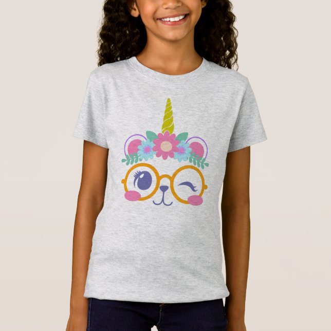 Niedlicher Kawaii Bären Einhorngesicht mit Blume K T-Shirt (Vorderseite)