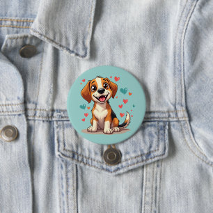 Niedlicher Kawaii-Beagle mit Herz spielendem Hund Button