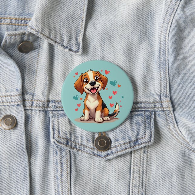 Niedlicher Kawaii-Beagle mit Herz spielendem Hund Button (Beispiel)