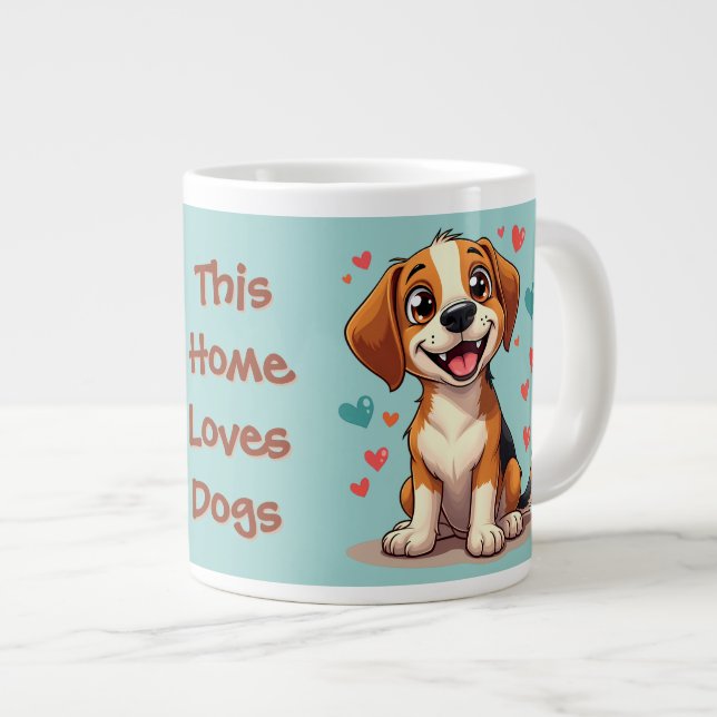 Niedlicher Kawaii-Beagle mit Herz spielendem Hund Jumbo-Tasse (Vorderseite Rechts)