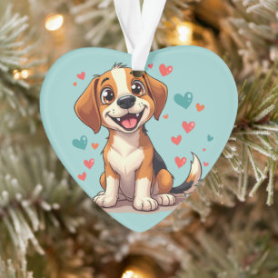 Niedlicher Kawaii-Beagle mit Herz spielendem Hund Ornament